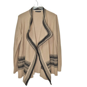 Cable & Gauge Sweater Open Front Cardigan‎ Tan Black Knit Chunky